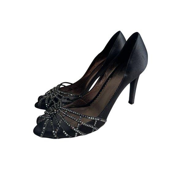 GIORGIO ARMANI Black Satin Fabric Jeweled Heels Size US 8.5 / 38.5 - Picture 8 of 13
